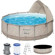 BESTWAY Steel Pro Max Frame Pool Set 396 x 107 cm beige inkl. Filterpumpe + Überdachung