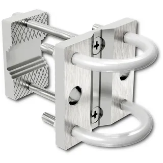 KDR Produktgestaltung Sonnenschirmhalter aus Edelstahl – Halterung für Balkongeländer rund & eckig – Für Sonnenschirme bis Ø 300 cm – Mit Doppelbügel & Bügelschutz – Inkl. Montagematerial