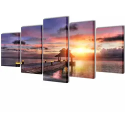 vidaXL Bilder Dekoration Set Strand mit Pavillon 100 x 50 cm