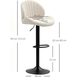 Homcom Barhocker 2er Set Höhenverstellbar Drehbar Tresenhocker mit Chenille-Optik, Beige