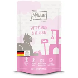 MJAMJAM Quetschies 125g Beutel Katzennassfutter 12 x 125 Gramm saftiges Huhn & Wildlachs