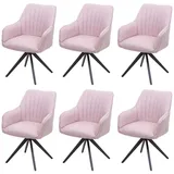 Mendler 6er-Set Esszimmerstuhl HWC-H73, Küchenstuhl Stuhl Armlehnstuhl, Retro Stahl Stoff/Textil ~ rosa