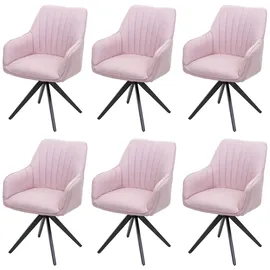 Mendler 6er-Set Esszimmerstuhl HWC-H73, Küchenstuhl Stuhl Armlehnstuhl, Retro Stahl Stoff/Textil ~ rosa
