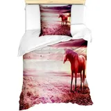 Abakuhaus Bettwäsche Milbensicher Allergiker geeignet mit Kissenbezug, Microfaser, Pferd Tier auf der Wiese unter Wolken