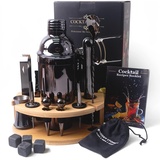 ZBPASL 16pcs Cocktail Shaker Set, Cocktail Set mit Cocktailshaker,Jigger, Einer Eiszange, Set Cocktail Mixen Mit Muddler, Flaschenöffner,Shaker Cocktail Set,Bar Werkzeug Set (Black 02)