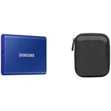 Samsung T7 Portable SSD - 1 TB - USB 3.2 Gen.2 Externe SSD Indigo Blue (MU-PC1T0H/WW) + Amazon Basics Festplattentasche, schwarz