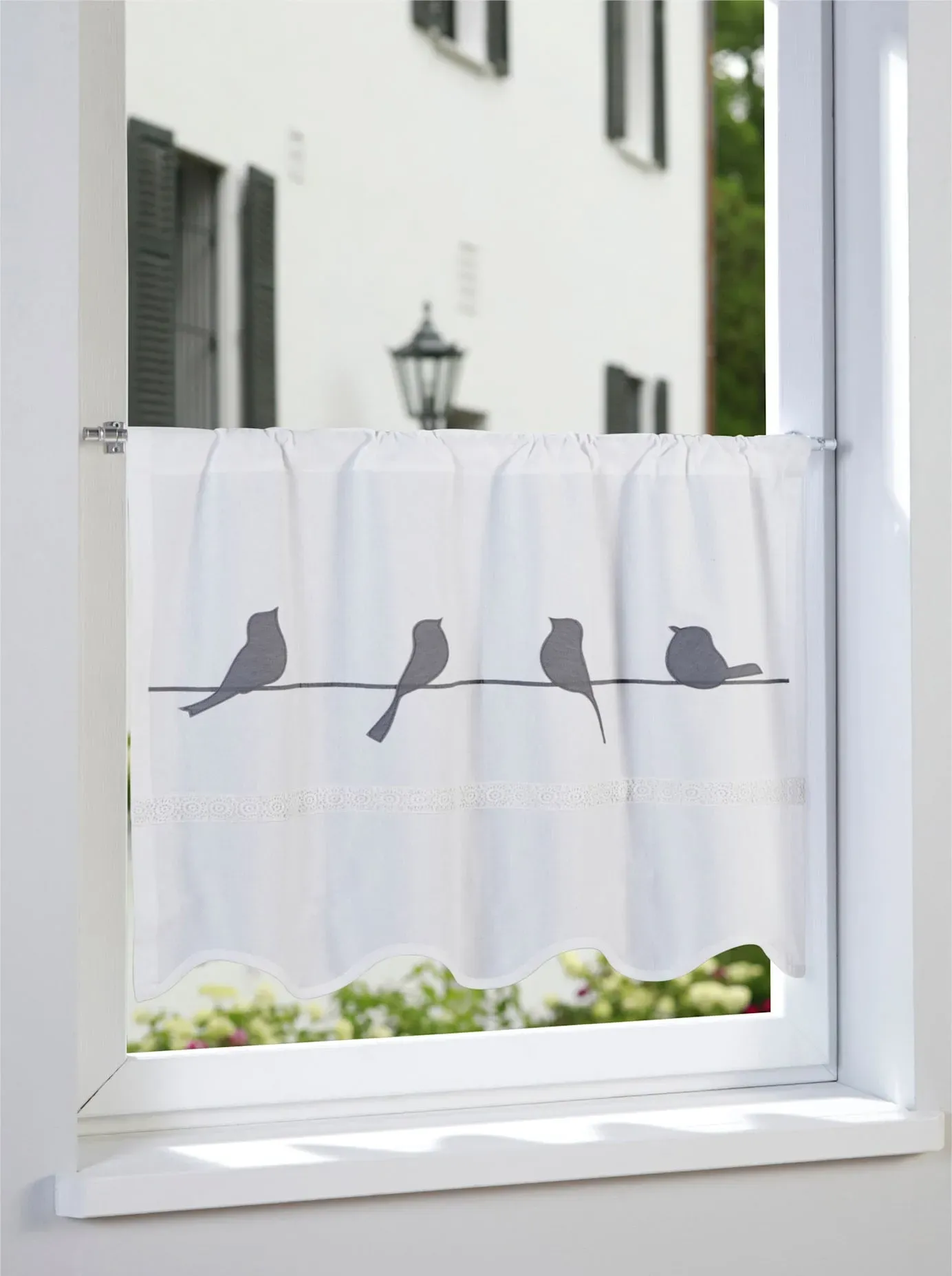 Querbehang HEINE HOME Gr. 1, grau (weiß, grau), B:60cm H:60cm, Baumwolle, Gardinen