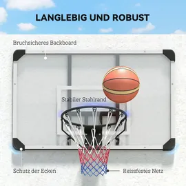 sportnow Basketballkorb Basketballbrett mit Korb Wandmontage für Outdoor, Stahl - Schwarz/Transparent/Weiß