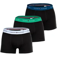 TOMMY HILFIGER Herren Boxershorts, 3er Pack - Trunks, Logo, Cotton Stretch Schwarz/Blau/Grün XL