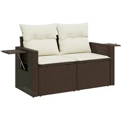 vidaXL Gartensofa mit Kissen 2-Sitzer Braun Poly Rattan