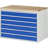 RAU Schubladenschrank Serie 7000, HxBxT 825 x 1.145 x 650 mm, 6 x 90%-Auszug-Schubladen 6 x 120 mm, Arbeitsplatte Buche