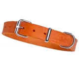 Freudentier Hundehalsband Leder - Alsterufer Kollektion - Lederhalsband für kleine, mittelgroße & große Hunde aus zertifiziertem Fettleder - Handgefertigt in Europa (Sunset Orange, 47,5-59cm)