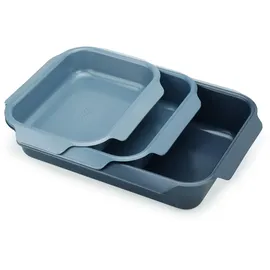 Joseph Joseph Nest, 3er Backblech-Set, stapelbar, Antihaft-Karbonstahl, leicht zu ziehende Griffe, platzsparend, 41 x 30 x 9,6 cm, Blau