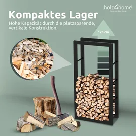 holz4home® Kaminholzregal aus Metall Schwarz inkl. Ofenhandschuh 60x25x125cm