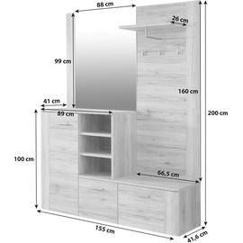 Forte Big Bang Garderobe mit Sitzauflage, Holzwerkstoff, Sandeiche, 155.19 x 41.6 x 200 cm