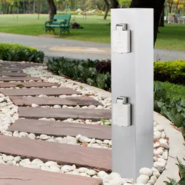 LEDINO Vierfachsteckdose Außen Wetterfeste Steckdose IP44 Stromsäule Garten, Edelstahl silber, HxLxB 39x9,2x10,8 cm, Terrasse