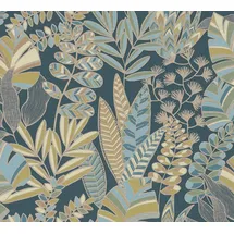 A.S. Création Tapete Floral", Blau grün Gelb Antigua 390955 - Pflanzen Tapete mit Blättern Retro Tapeten Wohnzimmer modern Flur Büro