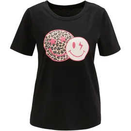 Aniston CASUAL T-Shirt ANISTON CASUAL, Damen, Gr. 32/34, pink (schwarz, pink, beige, weiß, grau), Single Jersey, Obermaterial: 100% Baumwolle, bedruckt, figurumspielend hüftbedeckend, Rundhals, Shirts T-Shirt, mit coolen Smileys bedruckt