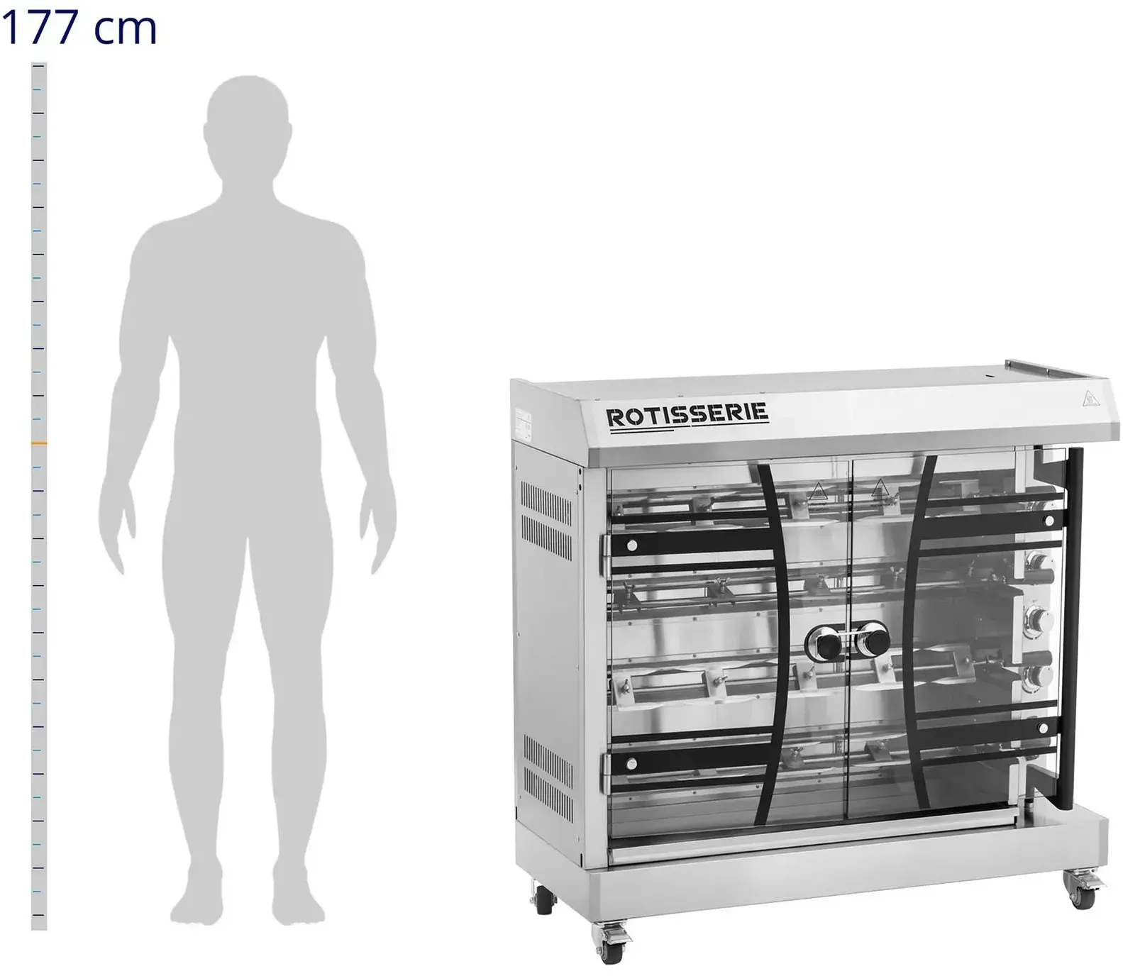 Elektrischer Hähnchengrill - 4 Spieße für 24 Hähnchen - mit Beleuchtung und Rädern - Royal Catering RC-RT-01