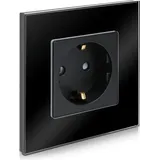 Navaris Glas Schuko Steckdose einfach - mit Montagematerial - Design Schutzkontakt Wandsteckdose mit Glasrahmen - in Schwarz