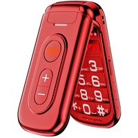Guwet Seniorenhandy ohne Vertrag, Klapphandy Mobiltelefon mit Großen Tasten, 2G GSM Handy für Senioren mit 2,4 Zoll Farbdisplay, Dual SIM Handy mit SOS Notruftaste, 1400 mAh Akku, Rot