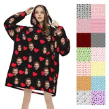 LSDINDF Personalisierte Hoodie Decke mit ärmeln, Personalisierte Decke mit ärmeln, gestaltet mit Ihrem eigenen Gesichtsfoto, kuschelige Kapuze aus Flanellponcho für Erwachsene Männer und Frauen