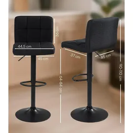 Home4You Barhocker 2er Set, Schwarz - Webstoffbezug - Metallgestell - höhenverstellbar - 2er Set
