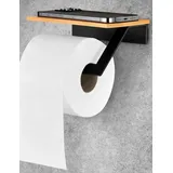 Famanu Toilettenpapierhalter mit Holzablage - elegante WC-Rollhalterung ohne Bohren