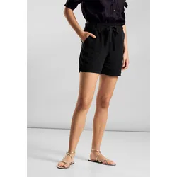 Shorts STREET ONE, Damen, Gr. 32, Kurz, schwarz, Stoff, 100% Viskose, unifarben, casual, loose fit kurz, Hosen, High Waist
