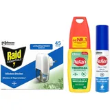 Autan und Raid Kombi-Pack, ideal zum Schutz gegen Mücken auf Reisen, Travel Essentials, 3er Pack (1x 100ml, 1x 25ml, 1x 27ml)