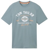 TOM TAILOR Herren T-Shirt mit Logo-Print aus Baumwolle, grey mint, S