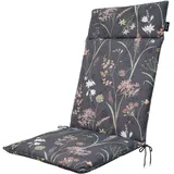 Luxuriöse Hochlehner-Auflage, Gartenstuhlkissen wasserabweisend, Blumenmuster anthrazit, 120 x 50 cm, weich & komfortabel für optimale Entspannung