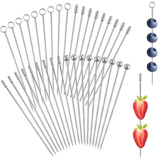 Sporgo 36 Stück Edelstahl Cocktailspieße: 4 Formen Wiederverwendbar Fingerfood Spieße Cocktail Sticks, Obstspieße Cocktail Picks Spiesse für Snacks, Cocktailspieße für Vorspeisen und Snacks - 10,8cm