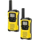 National Geographic Walkie-Talkie 2er-Set, kompakte Funkgeräte mit hoher Reichweite bis zu 6 km, Frei-Hand-Funktion und integrierter Taschenlampe, Schwarz-Gelb, 9111450