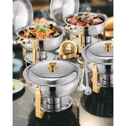 VEVOR Chafing Dish Set Buffet Hochzeit Speisenwärmer Edelstahl 4,7L 4 Stk. Gold