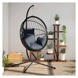 vidaXL Hängesessel Ei-Design mit Ständer Anthrazit Rattan und Stahl