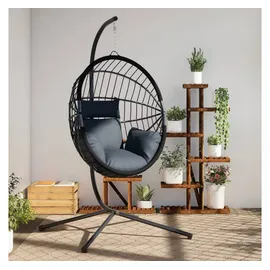 vidaXL Hängesessel Ei-Design mit Ständer Anthrazit Rattan und Stahl