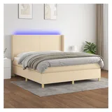 vidaXL Boxspringbett mit Matratze & LED Creme 180x200 cm Stoff