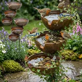 2026 Biene- Und Vogeltränke 3-stufig Mit Erdspieß, Regenfänger Gartenstecker, Mehrstöckiger Mit Regenwassersammler, Beruhigendes Wasserspiel Für Biene, Vögel Für Garten, Terrasse, Balkon (2PCS)