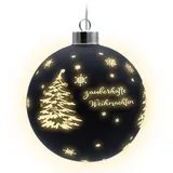 Spetebo LED Weihnachts Glaskugel zum Hängen schwarz matt mit Timer - 12 cm - Deko Kugel warm weiß beleuchtet Batterie betrieben - Advent Winter Stimmungslicht Christbaumkugel edel elegant