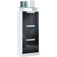 Vladon Schuhschrank, Schwarz Hochglanz, Holzwerkstoff, 46x128x23 cm, Garderobe, Schuhaufbewahrung,