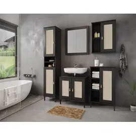 G+K Möbelvertriebs GmbH Woodroom Waschbeckenunterschrank Kiefer massiv lackiert 62x65x40 cm – Schwarz.