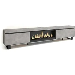 SKRAUT HOME Wohnzimmer-TV-Schrank, Großes Platzangebot, 288x35x57cm, großformatiger Fernseher, elektrischer XXL-Kamin, Industriedesign, Farbe Zementgrau - 496_55