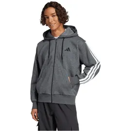 adidas Essential Three Stripes Fleece Kapuzenjacke Herren Dark Grey Heather/Black M