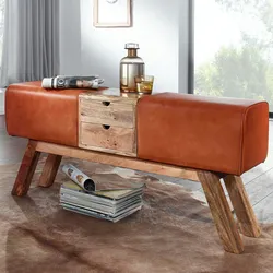 KADIMA DESIGN Design Turnbock Sitzbank Braun mit Schubladen 120x56x30 cm, Turnhocker Bank aus Echtleder mit Stauraum, Hocker Garderobenbank Sitzhocker Springbock