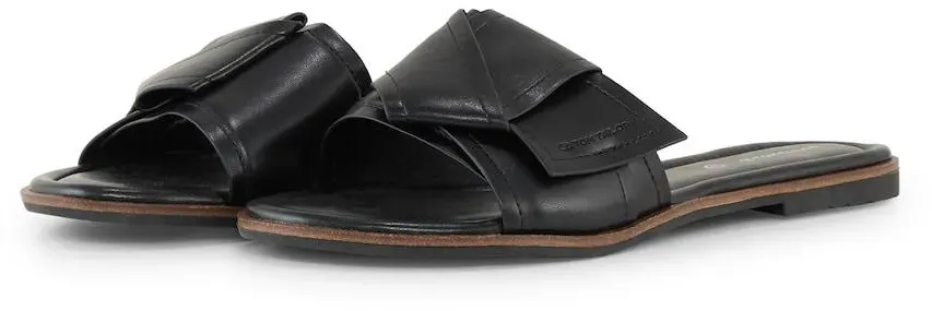 TOM TAILOR Damen Flache Sandalen mit Schleifen-Detail, schwarz, Uni, Gr. 37