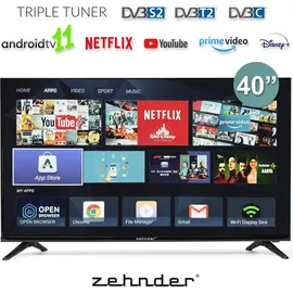 Zehnder TV-401 FHD SMART TV 40 Zoll 101cm LED Fernseher Schmaler Rahmen LAN/WLAN Triple Tuner DVB-S2/T2/C USB Android 11 kompatibel mit Google Play...