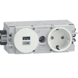 Hager GS16009016 Steckdose 1f. + USB A/C Wago C-Profil vw