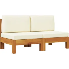 vidaXL Mittelsofas 2-tlg. mit cremeweißen Kissen massivholz akazie