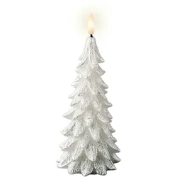 Lumineo LED Kerze mit Timer 8x19cm Wachs in Tannenbaum Form - Echtwachskerze flackernde Flamme Adventskerze batteriebetrieben Weihnachtskerze Silber Warmweiß
